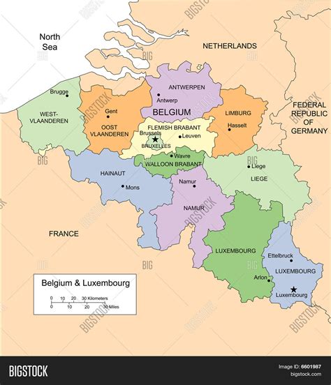 Belgium and Luxembourg with Administrative Districts and Surrounding Countries Stock Vector ...