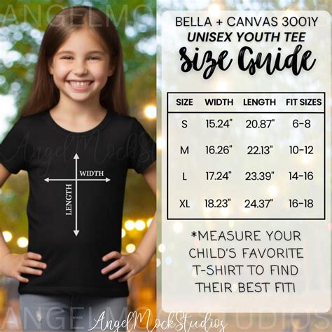 Bella Canvas 3001Y Youth T-shirt Size Chart, Size Guide, T-shirt ...