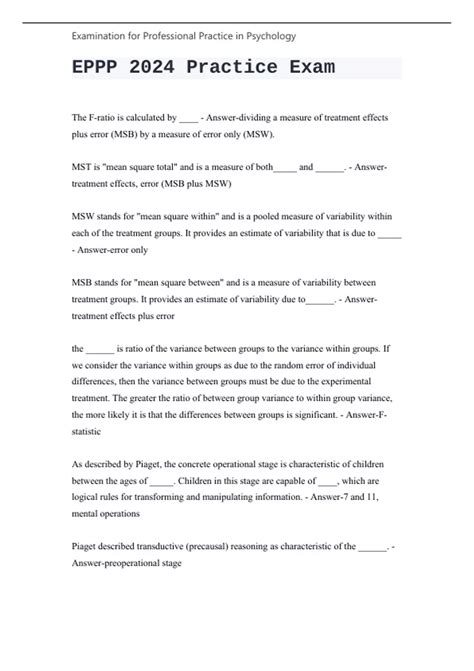 Examination for Professional Practice in Psychology(EPPP) 2024 Practice ...