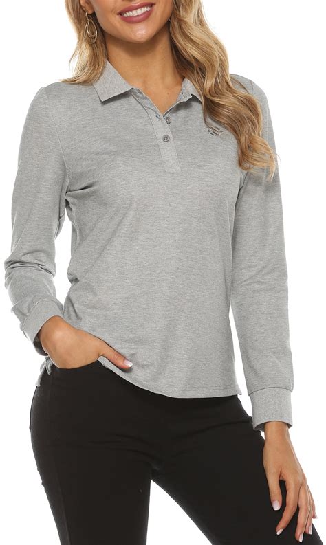 Mofiz Womens Long Sleeve Golf Polo Shirts Lightweight Quick Dry ...