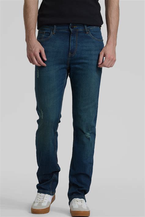 Buy Men's Dark Blue Distressed Straight Fit Jeans Online | Snitch – SNITCH