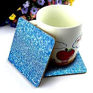 CRAZYINK Premium Blue Sparkle Printed Wooden Coasters Set of 6 (4 inch ...