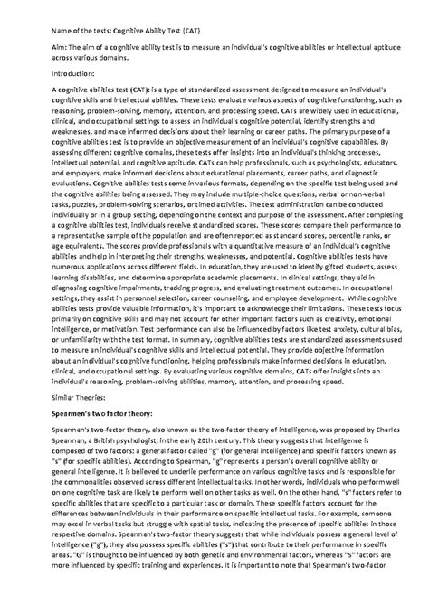CAT draft pdf - Name of the tests: Cognitive Ability Test {CAT} Aim ...