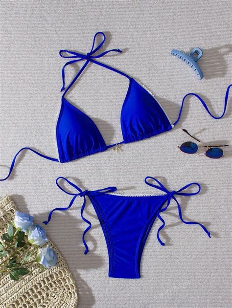 Royal Blue Women's Sexy Bikini Two Pieces Set,Accessories Have A Glossy ...