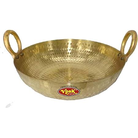 VPSK Iron Heavy Pure Brass Hammered kadhai for Cooking/Serving (13 x 4. ...