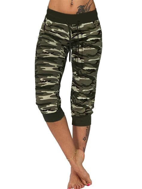 Women Camouflage Yoga Pants Oversized Elastic Waist Crop Leggings Fitness Sports Athletic Pocket ...