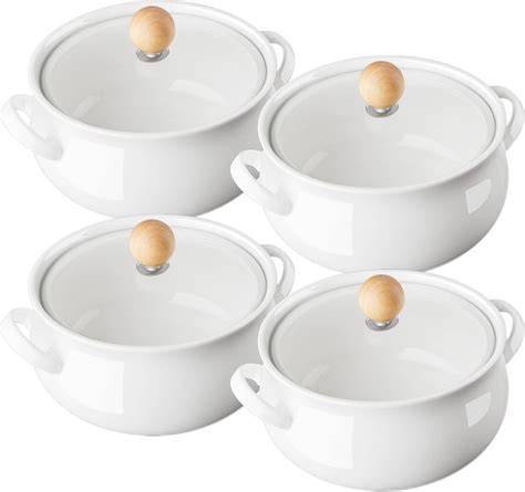 Amazon.com | AVLA 4 Pack Ceramic Soup Bowls with Lid and Double Handles ...