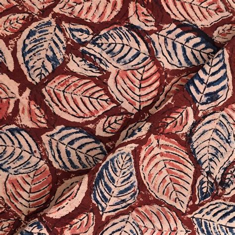 Pure Cotton Kalamkari Marron With Rust Blue And Pinkish Rust Leaves Ja ...