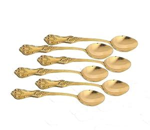 Buy BONA Fide Brass Spoon Pure Spoon Set of 6 Brass Table Spoon, Serve ...