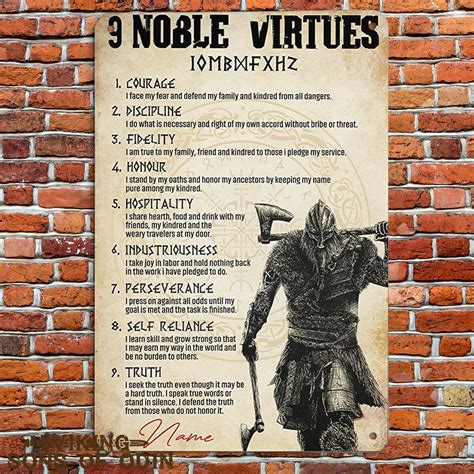 Viking Metal Sign 9 Noble Virtues | Viking Sons Of Odin