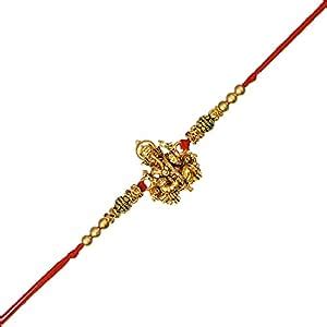Buy eCraftIndia Golden Religious Designer Ganesha Rakhi with Red Thread ...