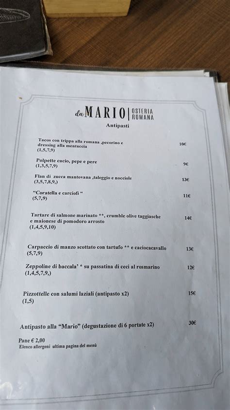 Menu da Da Mario - Osteria Romana ristorante, Roma