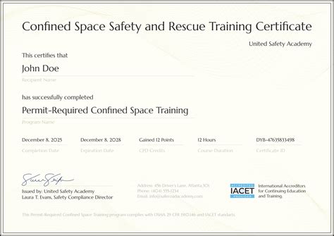 Plain and professional confined space training certificate template
