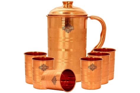 Buy IndianArtVilla Handmade Pure Copper Luxury Design Jug with 2 Glass ...