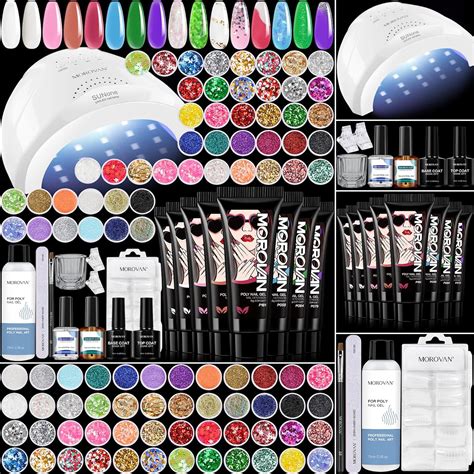 Buy Morovan Poly Gel Nail Kit with U V Lamp - 48 Colors Glitter Powder ...