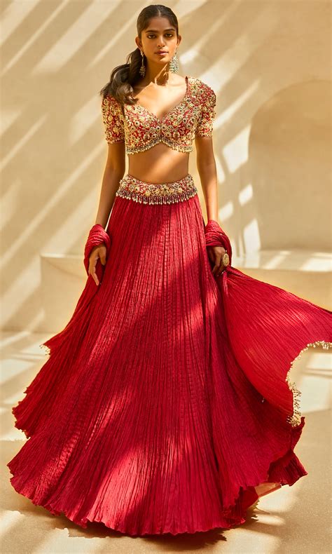 Ruby Crushed Lehenga Set – Tamanna Punjabi Kapoor Official
