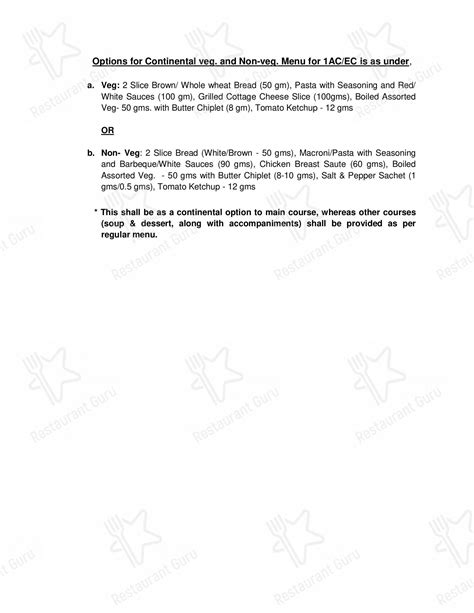 Menu at Indian Railway Catering & Tourism Corporation limited, Chennai