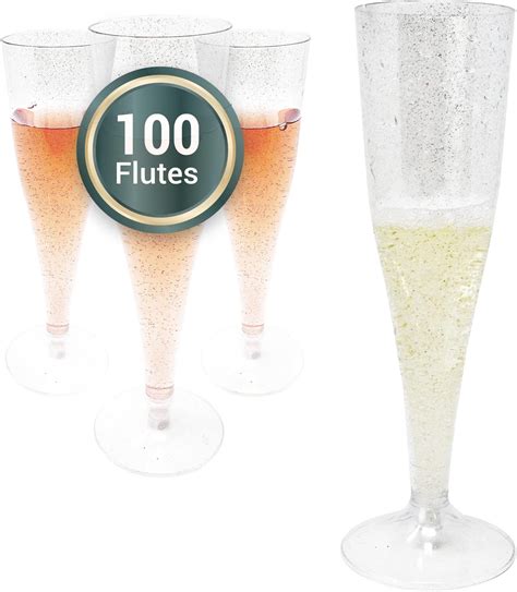 Amazon.com | Funnymoom 100 Pcs Wedding Plastic Champagne Flutes with ...