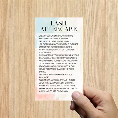 Eyelash Extension Aftercare Card Eyelash Extensions Lash Extension Care ...