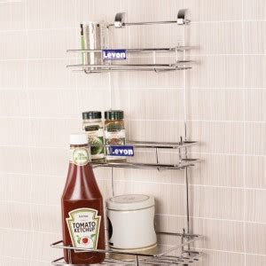Levon Containers Kitchen Rack Steel 3 Tier Wall Mounted Spice & Bottle ...