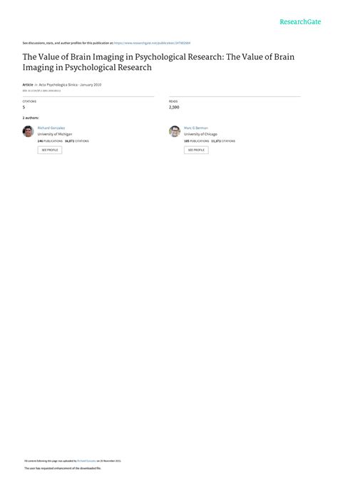 The Value of Brain Imaging in Psychological Resear - See discussions ...