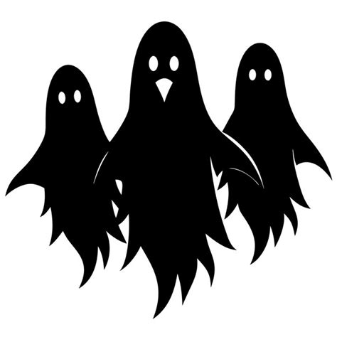 A black and white drawing of three ghosts with a white background ...