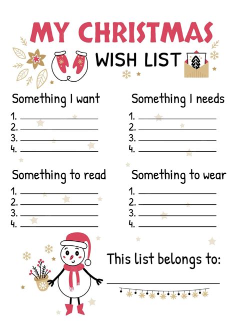Printable Coloring Christmas Wish List