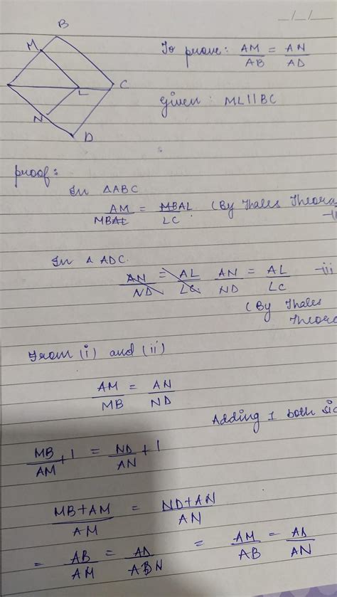 in adjoing figure ,seg ML||segBC, seg NL||seg NC prove that AM/AB=AN/AD ...