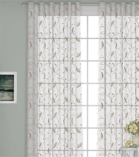 GM Floral White & Brown Embroidered 52" x 84" Door Sheer Curtain - Sin ...