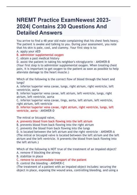NREMT Practice Exam Newest | Contains 230 Questions And Detailed ...