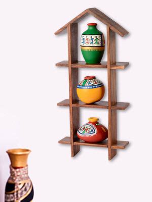 Buy ExclusiveLane Terracotta Warli Handpaint Pots With Sheesham Wood ...