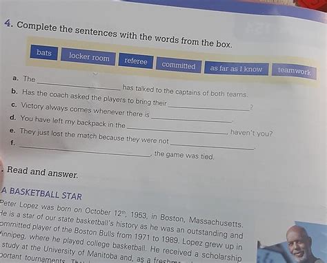 complete the sentences with the words from the box homework 154 ...