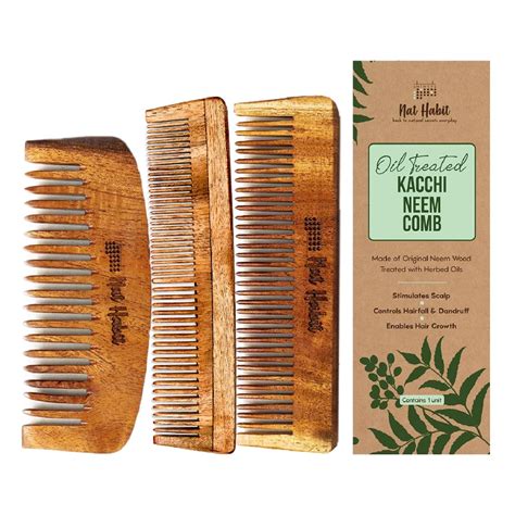 Nat Habit Kacchi Neem Wooden Bouse Comb, Pocket Fine & Dual Tooth Comb