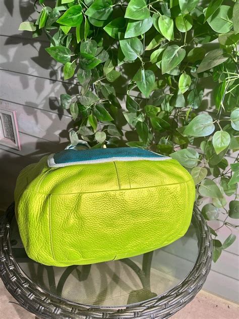 IRIDESCENT NEON Green, Teal & White Leather Large Coach Purse & Wallet ...