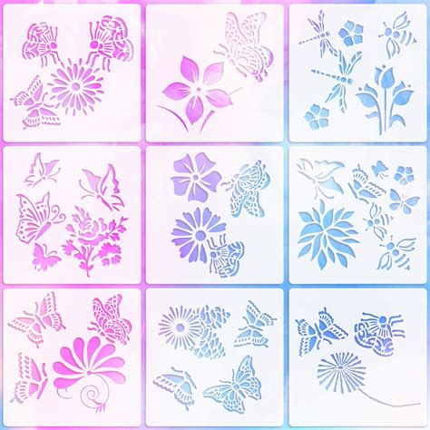 Buy 9 Pieces Flower Painting Stencils Art Garden Sunflower Stencils ...