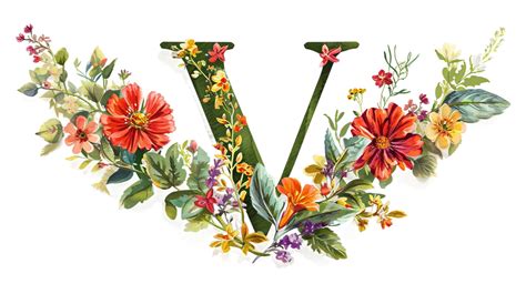 AI generated A Vibrant Letter V Illustration with flowers on Transparent Background 42388459 PNG