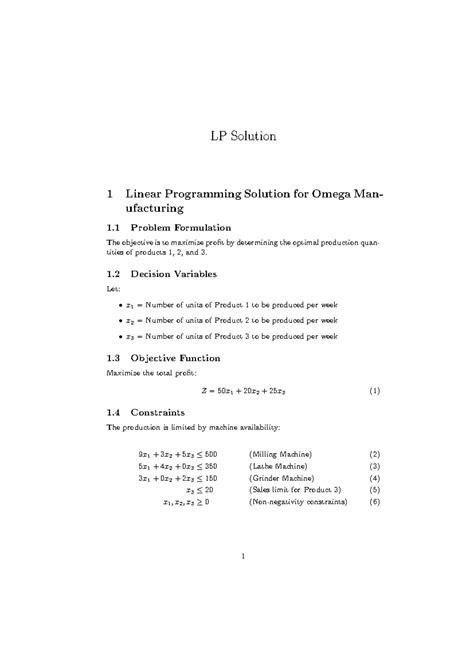 Linear Programming Solutions for Omega Manufacturing (LP-AAA) - Studocu
