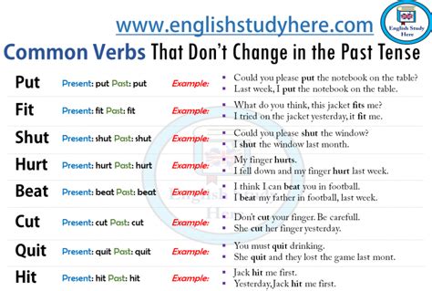 Common Verbs That Don't Change in the Past Tense - English Study Here