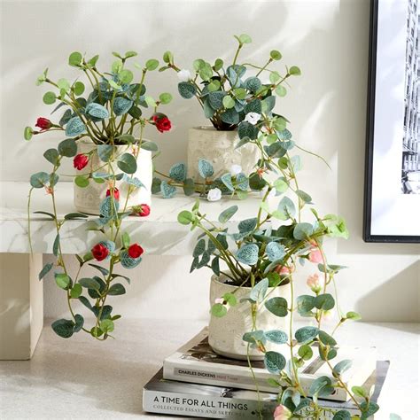 Buy Gloria Drape Artificial Rose Bud Hanging Creeper in Ceramic Pot ...