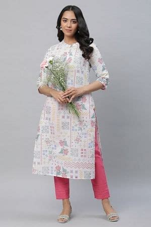 Buy White Floral Printed Cotton Blend Kurta Online for Woman | Shop for ...