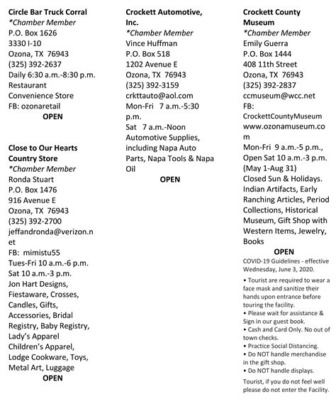 Ozona Shopping Hours Amid COVID-19 :: Ozona, Texas