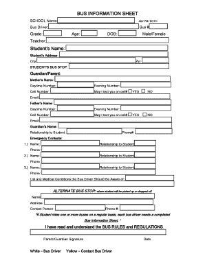 Fillable Online walkerhs lpsb BUS INFORMATION SHEET - walkerhslpsborg ...