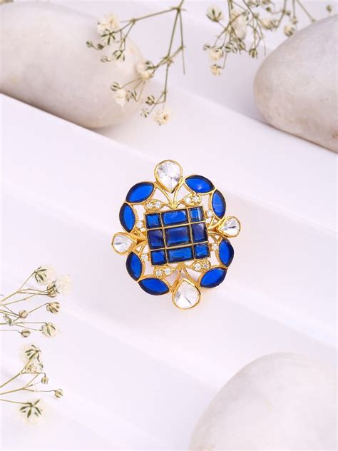 Buy 925 Sterling Silver Ring with Blue Talfe & Polki - Wedding Bliss ...