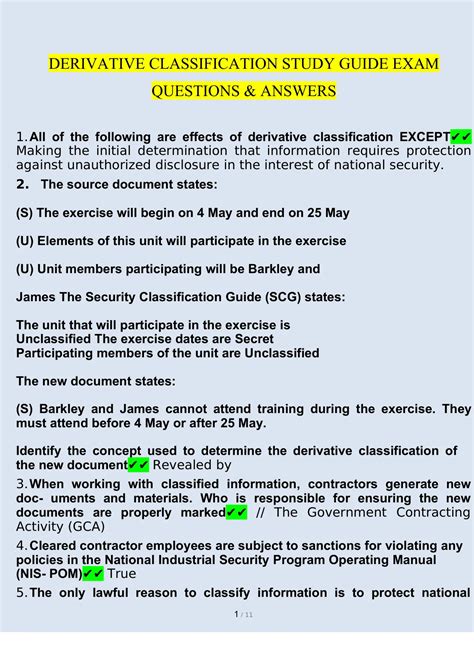 Derivative Classification Study Guide Exam Questions and Answers 2022/ ...