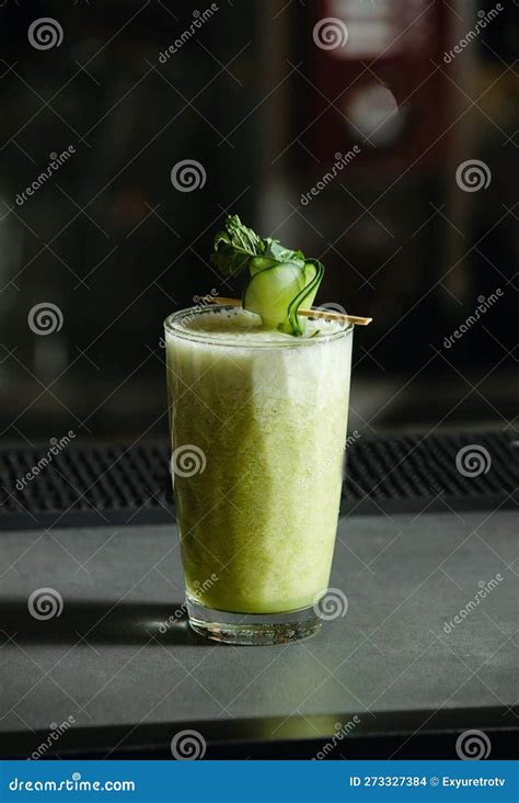 Fresh Healthy Green Juice Drink Served on Bar Counter Stock Photo ...