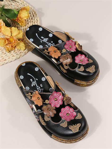 Vintage Floral Mules Clog Shoes | zolucky