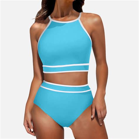 Women's Neck Top High Waisted Bikini Set Sport Color Matching Swimsuit ...