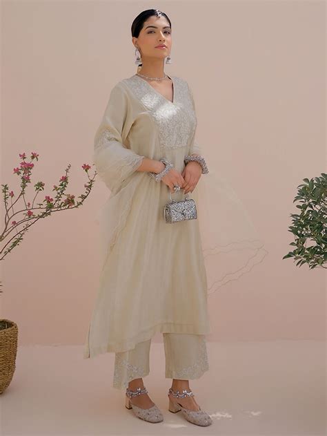 Lemon Yellow Sequins Embroidered Tissue Chanderi Suit - Set of 3