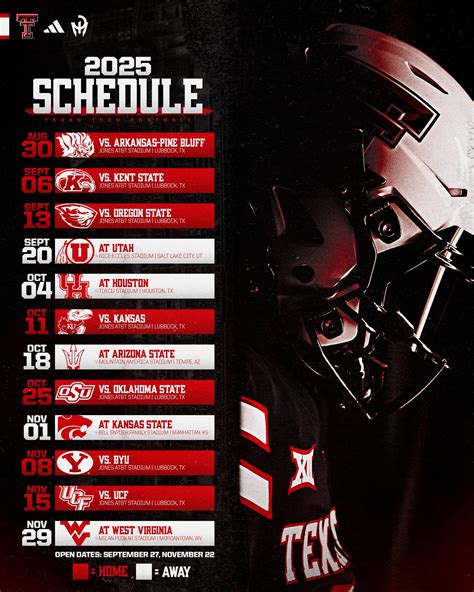 Printable Texas Tech 2024 25 Football Schedule | Fanny Printable