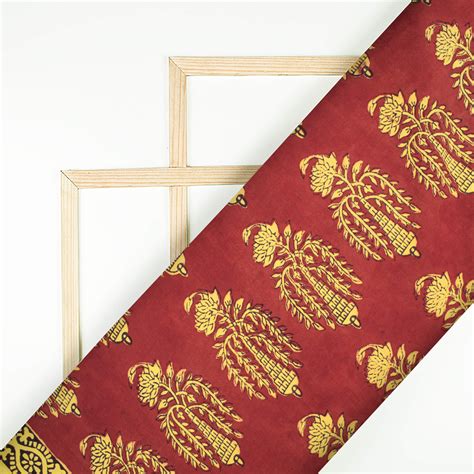Red And Yellow Floral Pattern Bagh Print Handblock Natural Dye Cotton ...